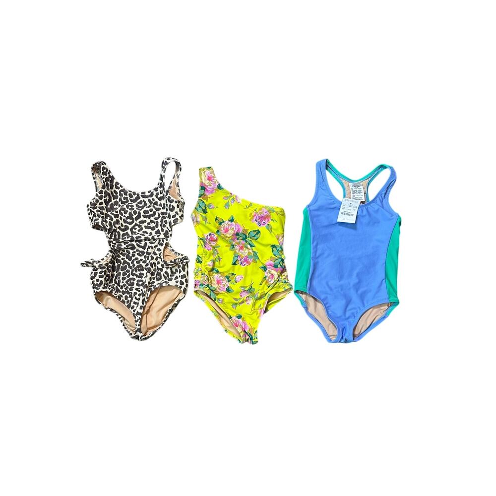J. Crew Crewcuts Bundle of Girl Swimsuits Leopard Floral Color Block